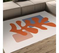 Orange Cutout Abstract Washable Rug 160x230cm Low Pile Henri Matisse Terracotta Leaf Blue Block Carpet Non Slip Backing Non-shedding Area Rugs for Living Room Bedroom Kitchen Dining Room Hallway