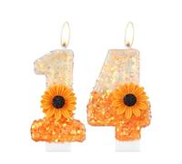 Orange Daisy Birthday Candles, Orange Flower 14th Birthday Candle, Flower Number 14 Candles for Cake, Girls Boys 14th Birthday Decorations,Daisy Themed Party for Girls Boys Birthday Party Decorations
