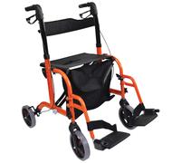 Orange Deluxe Aluminium Rollator and Transit Chair 2-in-1 Dual Function Walker
