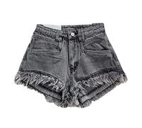 Orange Denim Shorts Women Pants Summer Woman's Clothing All-Match Ins Wide-Leg Ripped Tassel Shorts Gray 187 S