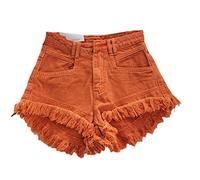 Orange Denim Shorts Women Pants Summer Woman's Clothing All-Match Ins Wide-Leg Ripped Tassel Shorts Orange 187 L