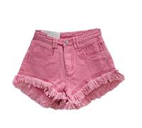 Orange Denim Shorts Women Pants Summer Woman's Clothing All-Match Ins Wide-Leg Ripped Tassel Shorts Pink 187 S