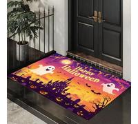 Orange Door Mats Indoor, 50x70 cm Non-slip Doormats,Soft Low Pile Cute Ghost Haunted House Print Front Door Mat,Machine Washable Castle And Bats Entrance Rug,Floor Carpet for Kitchen Bedroom