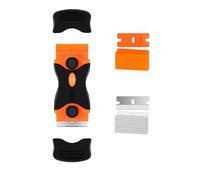Orange Double Head Glass Cleaning Tool - Non-Scratch Window Cleaner with 10 Metal & 10 Plastic Refill Pieces for Oven, Hob, Sticker & Decal Removal - Multi-Purpose Cleaning Tool for Windows & Surfaces
