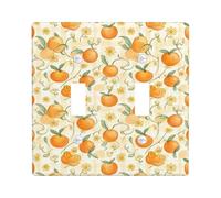 Orange Double Light Switch Cover Plate, Spring Floral Flower Leaf Spring Orange Plastic Standard Size Switch Plate Decorative for Home Living Room Bedroom Bathroom Decor