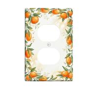 Orange Duplex Outlet Covers Wall Plate, Natural Botanical Leaves Flowers Summer Orange Plastic Standard Size Face Plates for Electrical Outlets for Home Living Room Bedroom Bathroom Decor