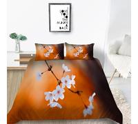 Orange Duvet Cover Sets Double Flower Patterns Bedding Set, 3D Print Ultra Soft Microfiber Quilt Cover 200x200cm Comforter Covers with Zippe and 2 Pillowcases C-3208