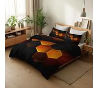 Orange Easy Care Printed Duvet Cover Sets, Single Size Quilt Cover, Abstract Geometric Hexagons Brushed Microfiber Bedding Sets, 135 × 200 cm Ultra Soft Comforter Cover with Zipper Closure