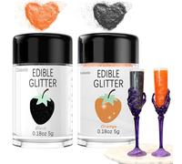 Orange Edible Glitter Black Glimmer Powder for Halloween Cakes Drinks, Colaele Edible Glitter Set Food Grade Luster Dust Metallic Food Decorating Sprinkle for Cake Cookies Decorations,Vegan, 5g/Jar
