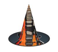 Orange Electric Guitars Print Teens Adults Halloween Witch Hat Unisex Cap For Wide Brim Carnivals Party Accessory