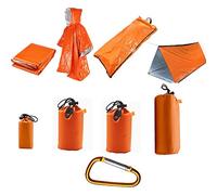 Orange Emergency Tent with Blanket Poncho and Sleeping Bag - 2 Person Tent for Hiking, Earthquake Prep, Camping