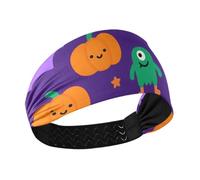 Orange Evil Halloween Pumpkin Bat Cooling wide headbands for women Stretchy wide head bands for women's hair for make up Running Football Volleyball bandas para el cabello de mujer