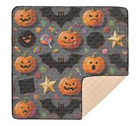 Orange Evil Halloween Pumpkin Bat Soft Foam Thick Play mat for Baby for Indoor Outdoor One-Piece Foldable Tummy Time Mat for Babies Infants Toddlers, 50'' x 50''alfombras para jugar