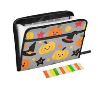 Orange Evil Halloween Pumpkin Witch Expanding File Pocket 13 Pockets A4 Letter Size with Zipper Closure for Home Office Folder with Labels carpeta de