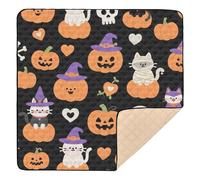 Orange Evil Halloween White Cat Large Stylish Foldable Baby Play mat for Indoor Outdoor One-Piece Foldable Kicking Mat for Baby Toddler Infant, 50'' x 50''alfombra de juego