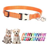 Orange Extra Small Dog Collar With Bell, Reflective Puppy Collar Metal Buckle Cat Collar With Bells Adjustable For XXS XS Tiny Little Breed Dogs Kitten Boys Girls Male Pets Like Chihuahua, X-Small