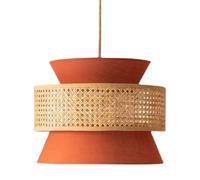 Orange Fabric Lantern Chandelier Hanging Light Nordic Dining Table Rattan Art Domed Shape Woven Light Farmhouse Rustic Bamboo Ceiling Pendant Lamp for Kitchen Bedroom, Entryway, Foyer