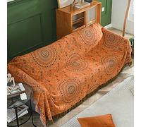 Orange Fall Throw Blanket for Couch, 100% Cotton Bohemian Blanket Oversized for Bed Sofa, Reversible Soft Boho Muslin Blanket for Adults wiz Tassel, 90x98