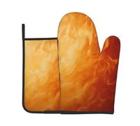 Orange Fire Pattern Oven Mitt and Pot Holder Set Heat Resistant