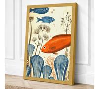 Orange Fish Among Weeds Canvas Wall Art Print 36x24 Inch | Ready to Hang, Gallery Wrapped, Fade-Resistant Inks, Securely Packaged, UK Made