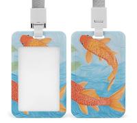 Orange Fish Pattern ID Badge Holder with Vertical Card Badge Holder Waterproof Plastic Card Sleeve Badges Protector Case Name Tag ID Card Holder for Office Doctor Nurse Teachers