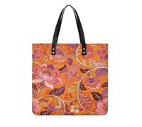 Orange Flame Gilded Square PU Leather Tote Bag