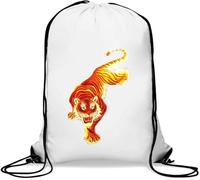 Orange Flaming Tiger Prawling Art Gym Sack Casual Drawstring Bag White