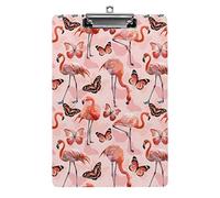 Orange Flamingo and Butterfly A4 Size Clipboard Funny Aesthetic Working Studying Letter Standard Clip Board 12.5×8.5 in Hardboard for School Classroom Kids Writing Drawing