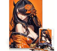 Orange Floral Anime Girl 1000 Piece Jigsaw Puzzles for Adults Jigsaw Smart Game Together Fun Image Assembly Seasonal Gift (50x75cm)