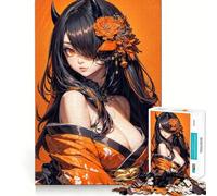 Orange Floral Anime Girl 1000 Piece Jigsaw Puzzles for Adults Jigsaw Smart Game Together Fun Image Assembly Seasonal Gift (50x75cm)