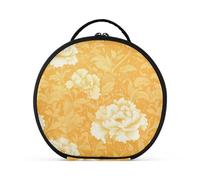 Orange Floral Chinese Style Cosmetic Bag with Compartments & Handle Stylish Large Make Up Bag with Adjustable dividers 11 in