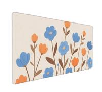 Orange Floral Gaming Mouse Pad, 35.5 x 16 inch Large Extended Computer Keyboard Mouse Mat Pad, Non-Slip Mousepad, Table Protector Blotter Mat,Laptop Desk Mat for Office Home