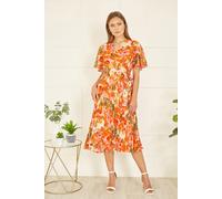 Orange Floral Midi Wrap Pleated Dress Yumi Orange 8