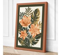 Orange Florals in Foliage Canvas Wall Art Print 18x12 Inch