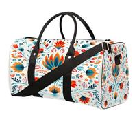 Orange Flower Symmetrical Pattern Ethnic Totem Foldable Travel Duffle Bag Waterproof Sports Gym Bag with Shoulder Straps