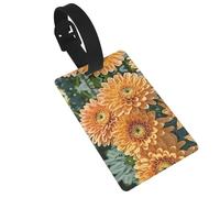 Orange Flowers Luggage Tags for Suitcases, PVC Suitcase Tag with Secure Strap Suitcase Identifier with Privacy Name Card for Travel Bag Tags Personalized Baggage Tag for Women Men