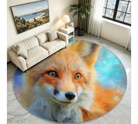 Orange Fox Galaxy Round Rug 90 cm, Celestial Animal Washable Carpet | Cute Cosmic Fox Circle Playmat, Soft Non-Skid Low Pile Rubber Base, Fun Decorative Rug for Kids Nursery & Playroom