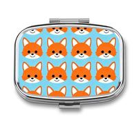 Orange Fox Stripes Pill Box Travel Pill Organizer 2-Compartment with Mirror Design Portable Square Medicine Case for Vitamins, Jewelry & Essentials Durable Pocket Pillcase for Purse, Camping