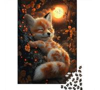 Orange Fox Tree Sleep Jigsaw Puzzle for Adults 1000 Piece Jigsaw Puzzle Night Forest Relaxing Activity Focus Home Decor 70x50cm/1000pcs