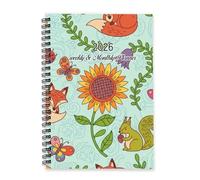 Orange Foxes 2026 Planner Diary A5 To Do List Notebook Organiser 2026 Ladies Diary Journal for Student Week To View Monthly Year Planner with Dotted Line Note Page Slim