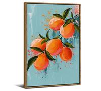 Orange Framed Canvas Wall Art Kitchen Wall Decor Vintage Still Life Fruit Poster Prints Picture for Dining Room Modern Abstract Painting Minimalist Oranges Plant Artwork Home Bar Decorations 12x16”