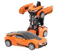 Orange Friction Powered Robot Car Toy 2 in 1 Transforming Inertia Vehicle Push and Go Car for Boys Age 3 and Up Crash Morphing Robot Birthday Gift for Kids No Batteries Required