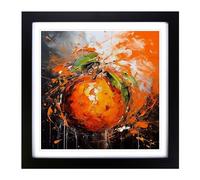 Orange Fruit Abstract Expressionism Framed Print | 18x18 Inch Black Framed Wall Art | Ready to Hang | Eclectic Food Picture | Living Room Bedroom Lounge Office