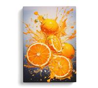 Orange Fruit Action Painting Canvas Print | Gallery Wrapped 30mm Frame Wall Art | 30x20 inches | Ready to Hang | Modern Still Life Picture | Living Room Bedroom Lounge Office