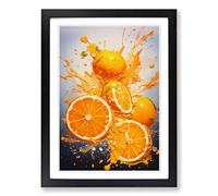Orange Fruit Action Painting Framed Wall Art Print, Ready to Hang Picture for Living Room Bedroom Home Office, Black A2 (48 x 66 cm)