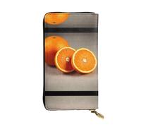 Orange Fruit Print Leather Long Clutch Wallet â€“ Fashionable Personalized Wallet, Multiple Card Slots, Gift Ready, Black, One Size