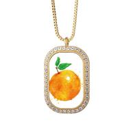 Orange Fruit Watercolor Illustration Pattern Necklace Pendant Diamond Crystal Golden Jewelry