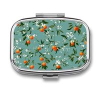 Orange Fruits and White Flowers Pill Box 2 Compartment Portable Medicine Pill Case Travel Pill Organizer for Pocket Purse