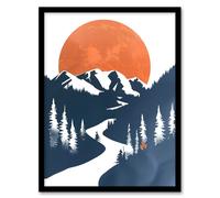 Orange Full Moon Over Blue Mountain Hiking Trail Framed Wall Art Artery8 Orange A4