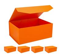 Orange Gift Box with Magnetic Closure 9.4X6.9X4 Inch, Collapsible Rectangle Storage Box 5 Pack Luxury Gift Boxes for Presents, Wedding, Christmas, Birthdays, Mother's Day